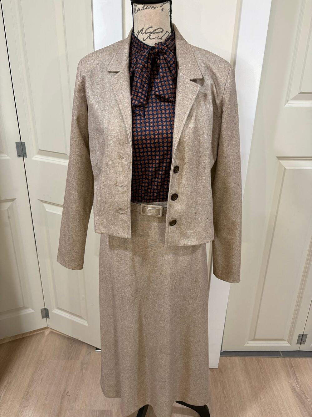 Vintage 70s 2 Piece Dress & Jacket D Lang Suit Set Size Small